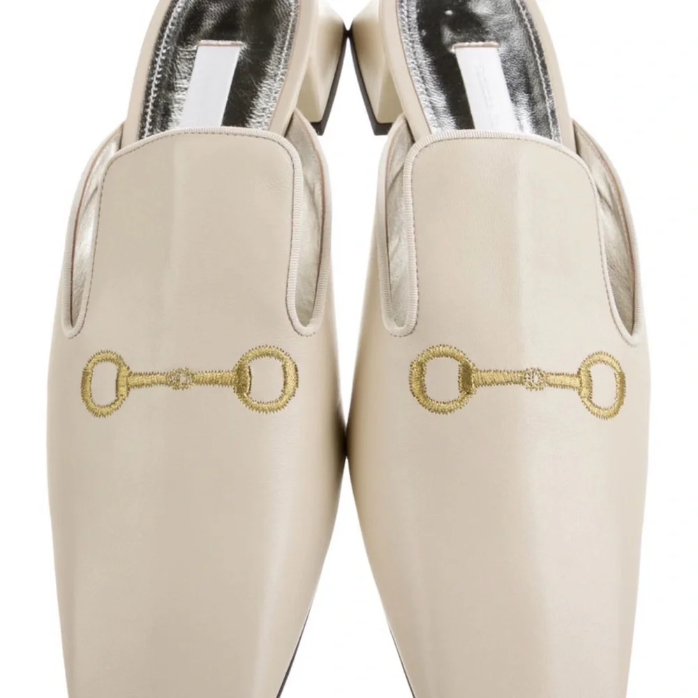 Suzanne Rae Chic Cream Mules with Gold Detail - Picture 2 of 7